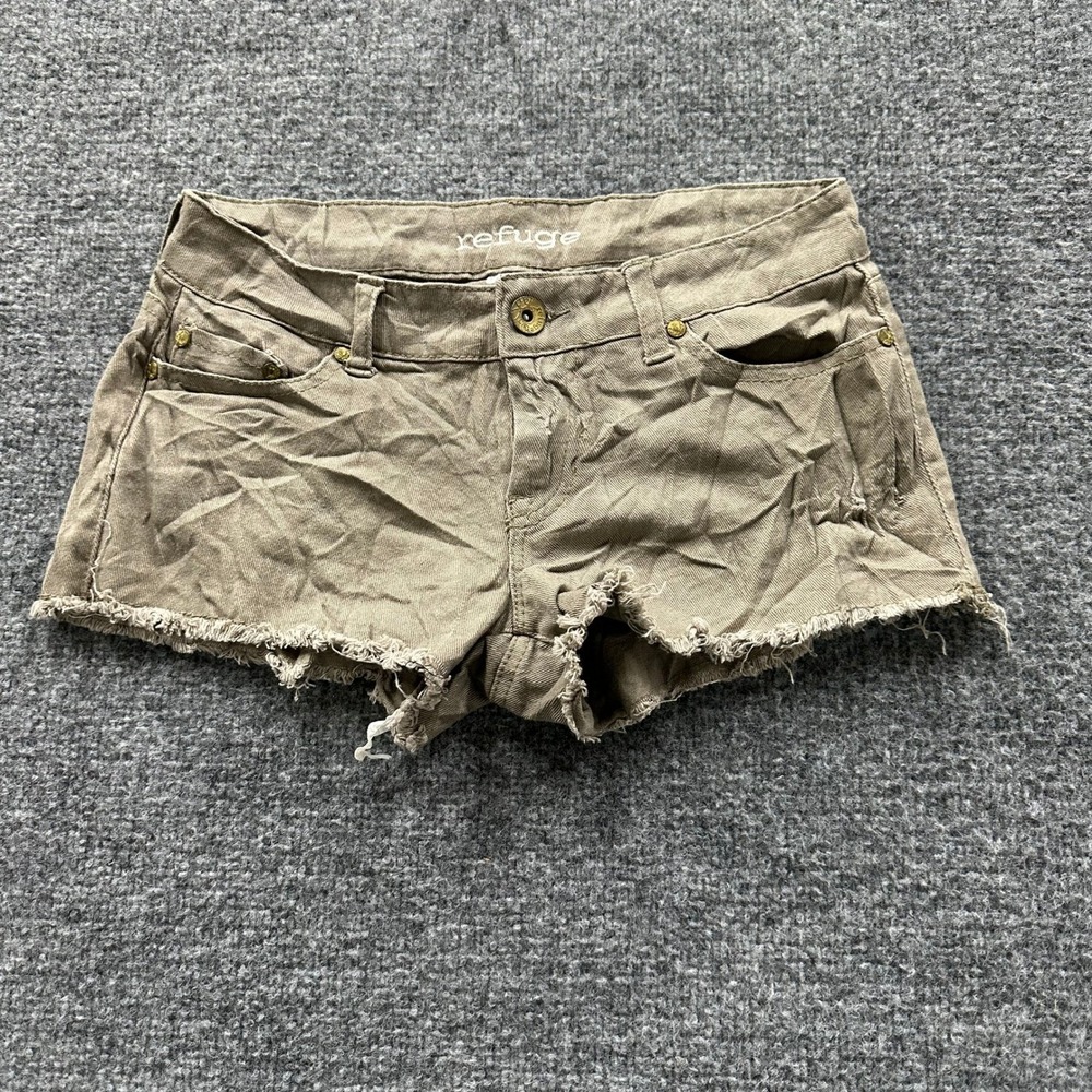 Refuge Corduroy Shorts Womens Size 2 Khaki Low Rise Frayed Hem Distressed Casual